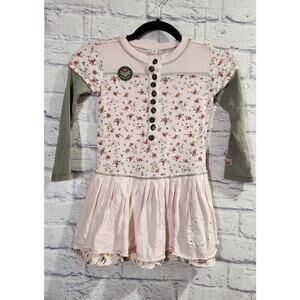 Naartjie Kids Pink Floral Print Long Sleeves Layered Dress L 6 Years Ruffled Hem